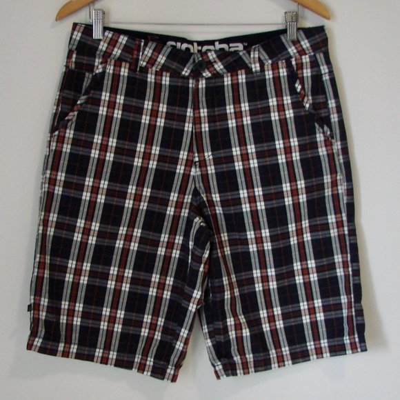 Plaid  Shorts Mens Navy White Plaid Flat Front Shorts Size 32 - Picture 1 of 11